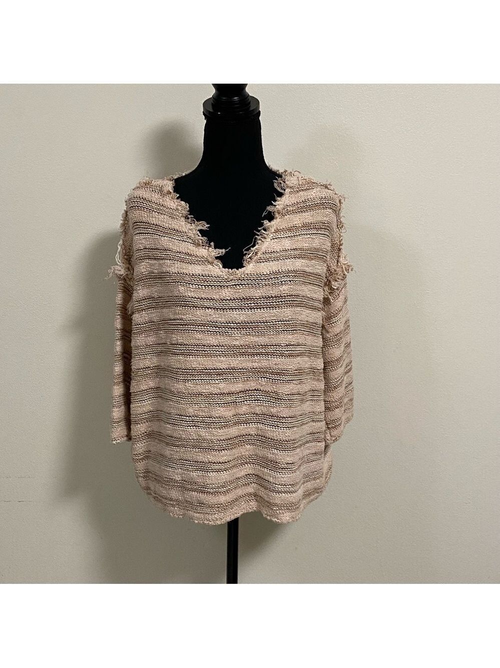 Free People Sweater Women’s Size XS Spells Trouble Knit Striped V neck Sweater